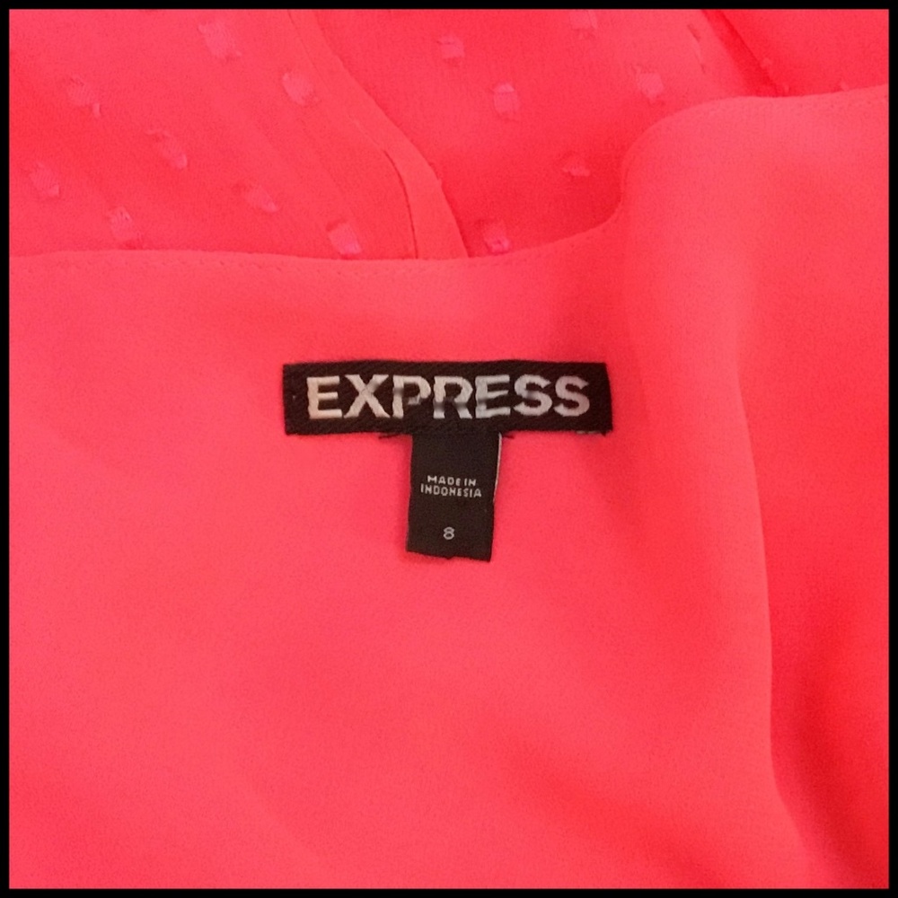 Express Fit and Flare Bright Coral Dress - Picture 6 of 9